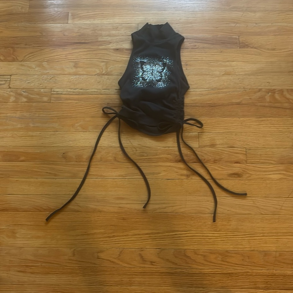 Forever 21 Butterly Jeweled Turtleneck Tank Top with Gathered Sides